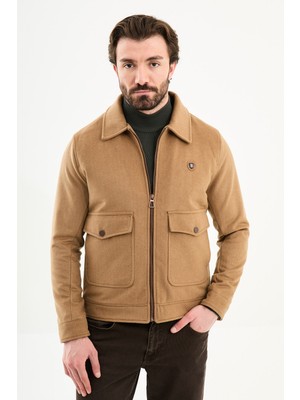 MCR Desenli Slim Fit Gömlek Yaka Fermuarlı Torba Cep Erkek Mont