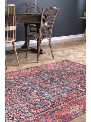 Artloop Blues Vintage Desenli Dokuma Taban Dekoratif Kırmızı Halı Al 354