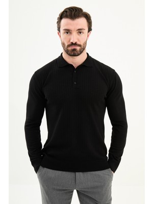 MCR Fitilli Slim Fit Polo Yaka Erkek Triko Kazak