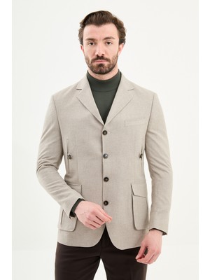 MCR Düz Slim Fit Mono Yaka Torba Cep Düğme Detaylı Erkek Ceket