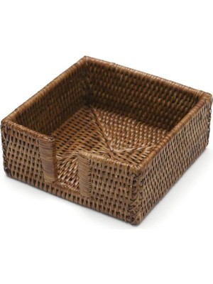 Caspari Rattan Cocktail Napkin Holder In Dark Natural - 1 Each