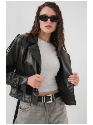 Bigdart Kadın Kemerli Suni Deri Ceket