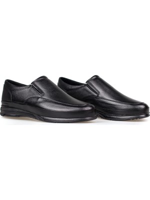 Kajila Erkek Siyah Hakiki Deri Ortopedik Günlük Ayakkabı – Kauçuk Kaymaz Taban, Bağcıkcız Rahat Model