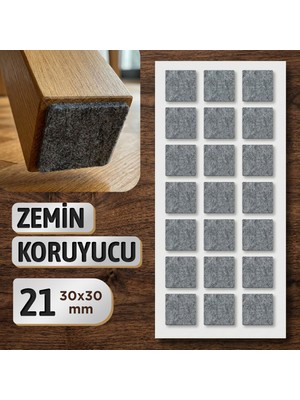 Badem10 Zemin Koruyucu Keçe 30X30 mm Yapışkanlı (21'li Paket) Masa Sandalye Mobilya Koltuk Ayak Keçesi Kare
