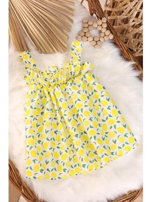 Sarı Limonlu Kız Çocuk Elbise