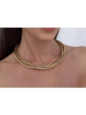The Secret Desire Üç Sıralı Gold Yılan Choker Kolye