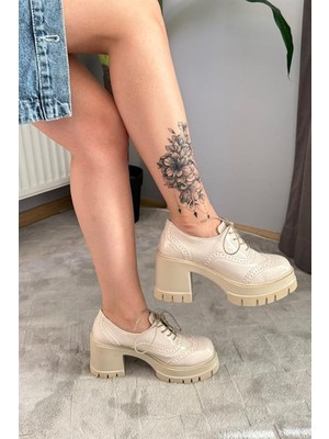 Les Passent Kadın Diana Bej Rugan Carık Model 8 cm Topuklu Platformlu Ayakkabı