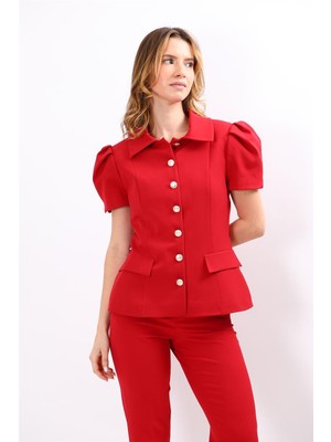 Önder Özsoy Dik Yaka Kısa Kollu Ceket-Kırmızı