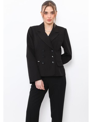 Önder Özsoy Erkek Yaka Kuruvaze Çift Kuplu Ceket-Siyah