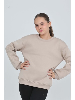 Toontoy Kız Çocuk Relax Fit Bisiklet Yaka Düşük Omuz Sweatshirt