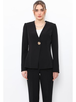 Önder Özsoy V Yaka Tek Düğmeli Ceket-Siyah