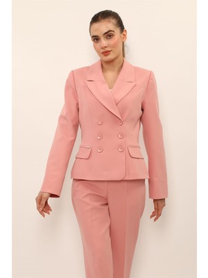 Önder Özsoy Erkek Yaka Kuruvaze Çift Kuplu Ceket-Pudra