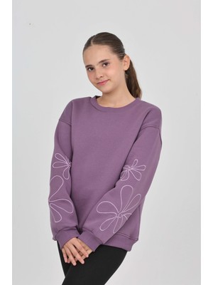 Toontoy Kız Çocuk Relax Fit Bisiklet Yaka Düşük Omuz Sweatshirt