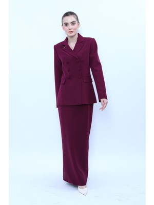 Önder Özsoy Erkek Yaka Blazer Ceket & Uzun Düz Dar Etek-Mürdüm