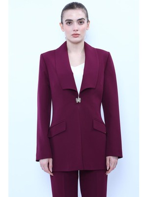 Önder Özsoy Amerikan Yaka Uzun Ceket-Mürdüm