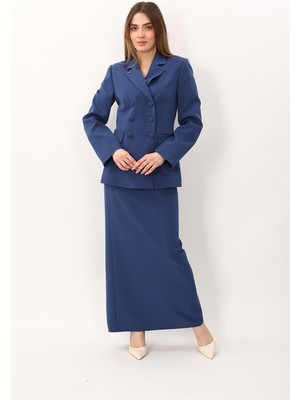 Önder Özsoy Erkek Yaka Blazer Ceket & Uzun Düz Dar Etek-Indigo