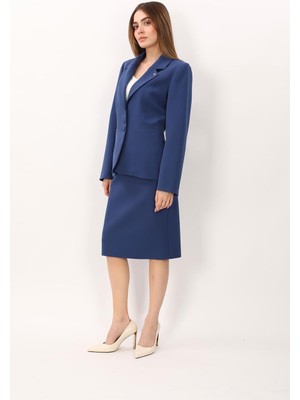 Önder Özsoy Erkek Yaka Boydan Kuplu Ceket & Düz Dar Etek-Indigo