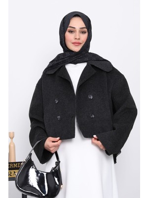 İmaj Butik Antrasit Kısa Düğmeli Kaşe Ceket