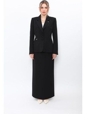 Önder Özsoy Erkek Yaka Boydan Kuplu Ceket & Kemerli Kare Cepli Çan Etek-Siyah