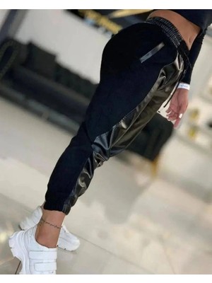 Arona Mdb Kadın Yüksek Bel Lastikli Cepli Deri Detaylı Dalgıç Pantolon