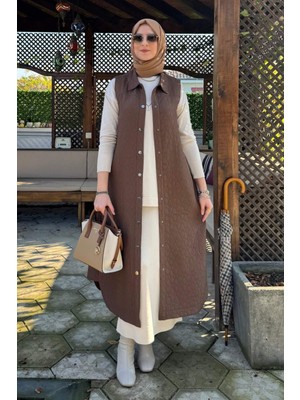 Rabia Şamlı Safir Kapitone Yelek Kahve