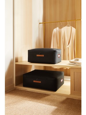 Ocean Home Textile 2'li Siyah Renk Jüt Baza Altı Hurç Set 1 Adet 52 x 28 x 21 / 1 Adet 62 x 46 x 22 cm