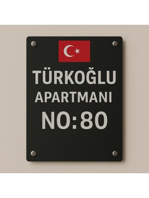 Outdoor One Kişiye Özel Türk Bayrağı Kapı İsimliği | Yazılı Pleksi Apartman & Site Tabelası 20x30cm