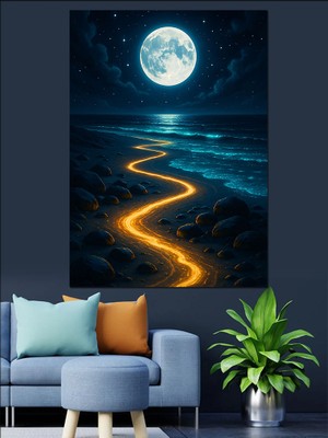 Artmeg Dolunay Kıvrımlı Yol Manzarası Dekoratif Kanvas - Mdf Ahşap Tablo