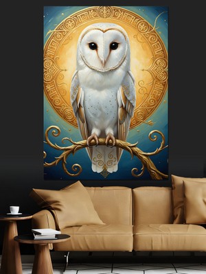 Artmeg Beyaz Baykuş Bilge Kuş Dekoratif Kanvas - Mdf Ahşap Tablo