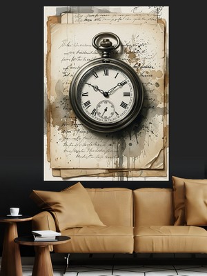 Karizma Tablo Eski Cep Saati Retro Dekoratif Kanvas - Mdf Ahşap Tablo