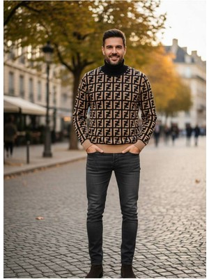 Yusgos Erkek Balıkçı Yaka Çelik Örgü Yüksek Kaliteli Desenli Kazak