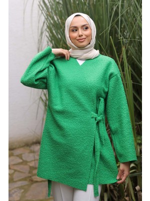 İmaj Butik Yeşil Yan Bağlamalı Buklet Kimono Ceket