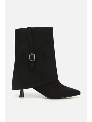Yaya By Hotiç Kadın Süet Siyah Pantolon Görünümlü Tokalı Topuklu Bot