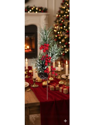 Dodomar 45 cm – Berry Demeti Kozalaklı Karlı Yılbaşı Çam Dalı Dekoratif Dal