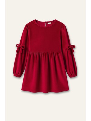 Mininio Kız Çocuk Kadife Elbise - Kırmızı