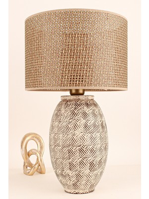 HMY Design Riche Handmade Seramik Abajur Krem-Kahve-Hasır