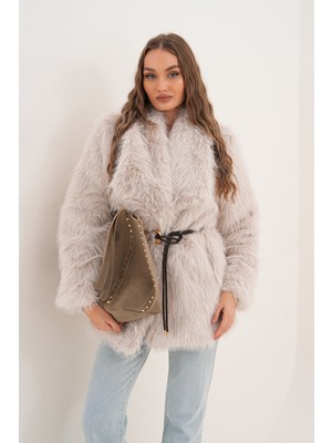 Navy Kemerli Geniş Yaka Midiboy Kaban