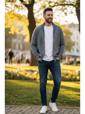 Yusgos Erkek Yarım Balıkçı Yaka Fermuarlı Ekose Detaylı Mevsimlik Yüksek