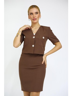 Önder Özsoy V Yaka  Kısa Ceket-Kestane