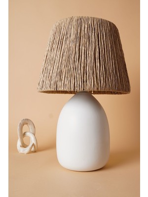 HMY Design Ram Handmade Seramik Abajur Beyaz Hasır