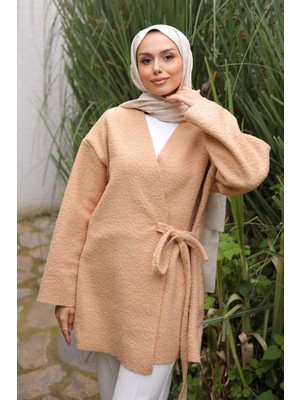 İmaj Butik Vizon Yan Bağlamalı Buklet Kimono Ceket