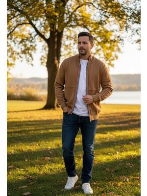 Yusgos Erkek Yarım Balıkçı Yaka Fermuarlı Çizgi Detaylı Mevsimlik Yüksek