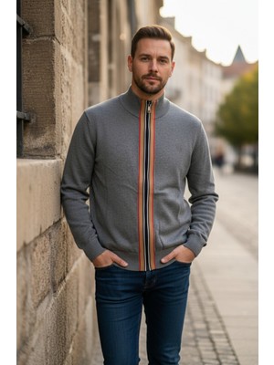 Yusgos Erkek Yarım Balıkçı Yaka Fermuarlı Çizgi Detaylı Mevsimlik Yüksek