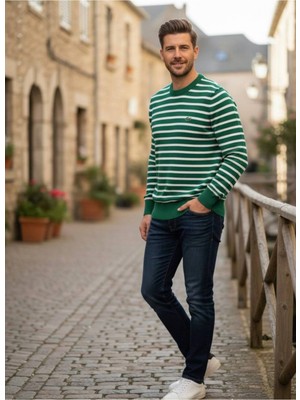 Yusgos Erkek Bisiklet Yaka Çelik Örgü Yüksek Kaliteli Çizgili Kazak