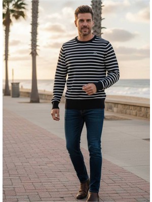 Yusgos Erkek Bisiklet Yaka Çelik Örgü Yüksek Kaliteli Çizgili Kazak