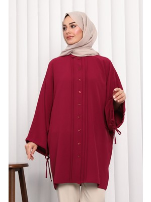 İmaj Butik Bordo Yarasa Kol Linda Tunik