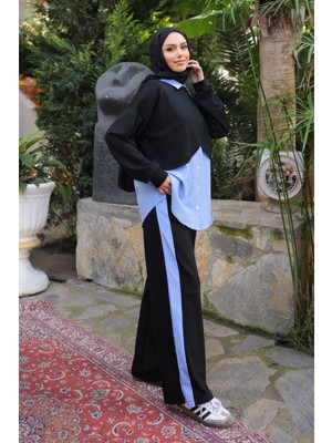 İmaj Butik Siyah Pelerin Görünümlü Gömlek Pantolonlu Modal Takım