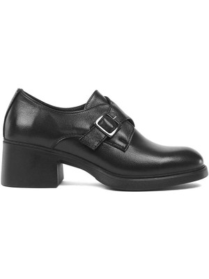 Celal Gültekin Kadın Siyah Kalın Topuklu Deri Ayakkabı