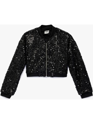 Koton Uzun Kollu Pullu Payetli Fermuarlı Bomber Ceket