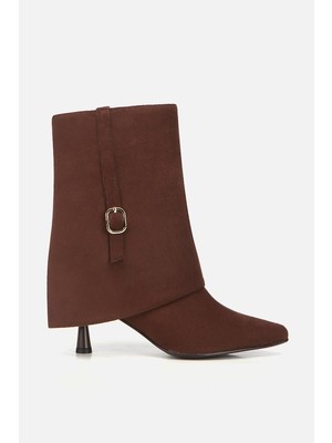 Yaya By Hotiç Kadın Süet Kahverengi Pantolon Görünümlü Tokalı Topuklu Bot